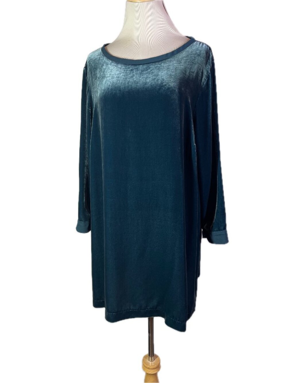 J. Jill Size XL Velvet Pullover Tunic Top 3/4 Sleeves Blue-Green *Flaw